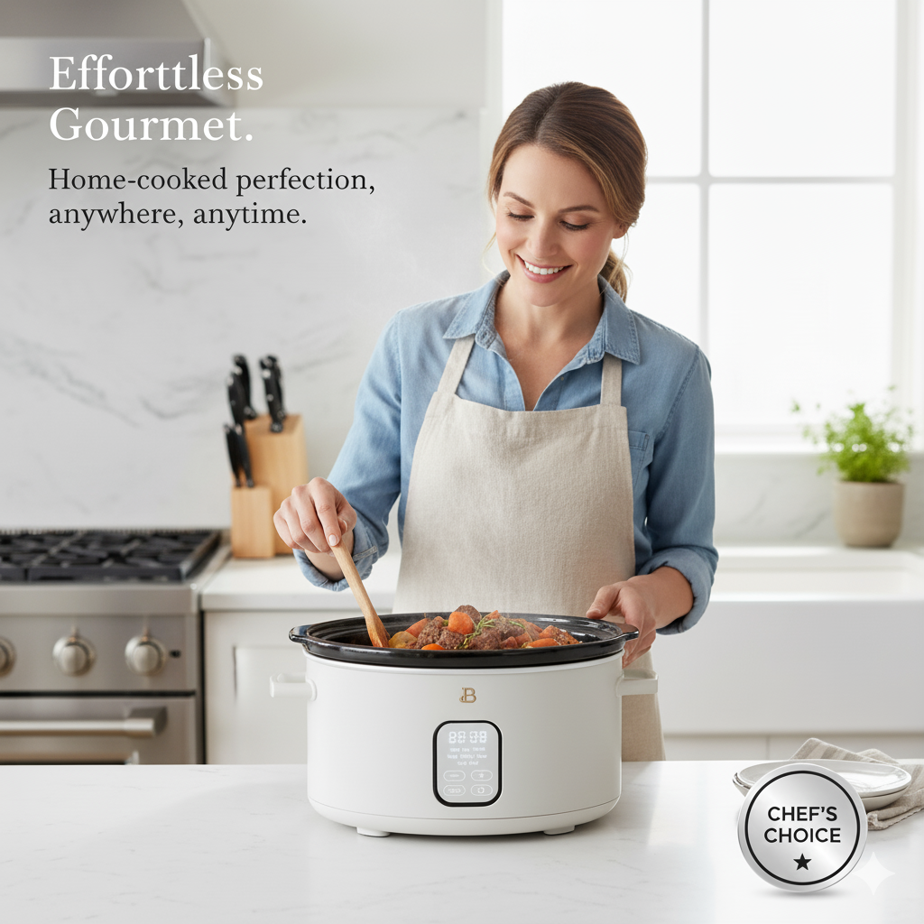 Drew Barrymore’s Beautiful 6 Qt Programmable Slow Cooker – Effortless Meals Stunning Design (White Icing)