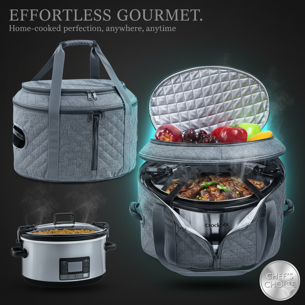 BAGSPRITE Double-layer Slow Cooker Carrying Case Compatible with 6-8 Quart Crockpot Carrier for Hot Food and Hamlton Beach Slow Cooker Tote with Lid Fastener for Crock-pot Dust Cover Applicances