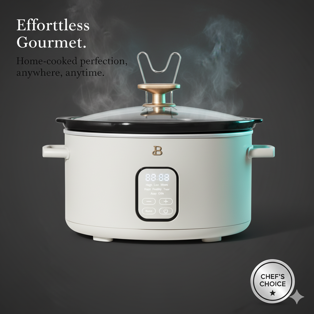 Drew Barrymore’s Beautiful 6 Qt Programmable Slow Cooker – Effortless Meals Stunning Design (White Icing)