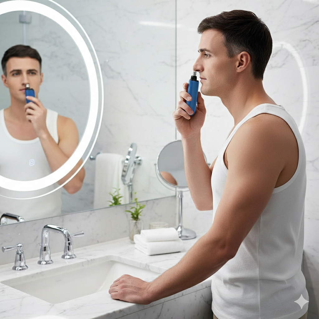 ABSF Nose Hair Trimmer 2 In 1 Nasal Hair Cutter Electric Portable Nose Trimmer Rechargeable With Dust Protection Cap
