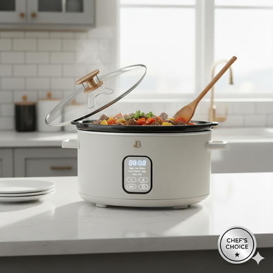 Drew Barrymore’s Beautiful 6 Qt Programmable Slow Cooker – Effortless Meals Stunning Design (White Icing)