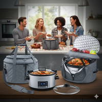 BAGSPRITE Double-layer Slow Cooker Carrying Case Compatible with 6-8 Quart Crockpot Carrier for Hot Food and Hamlton Beach Slow Cooker Tote with Lid Fastener for Crock-pot Dust Cover Applicances